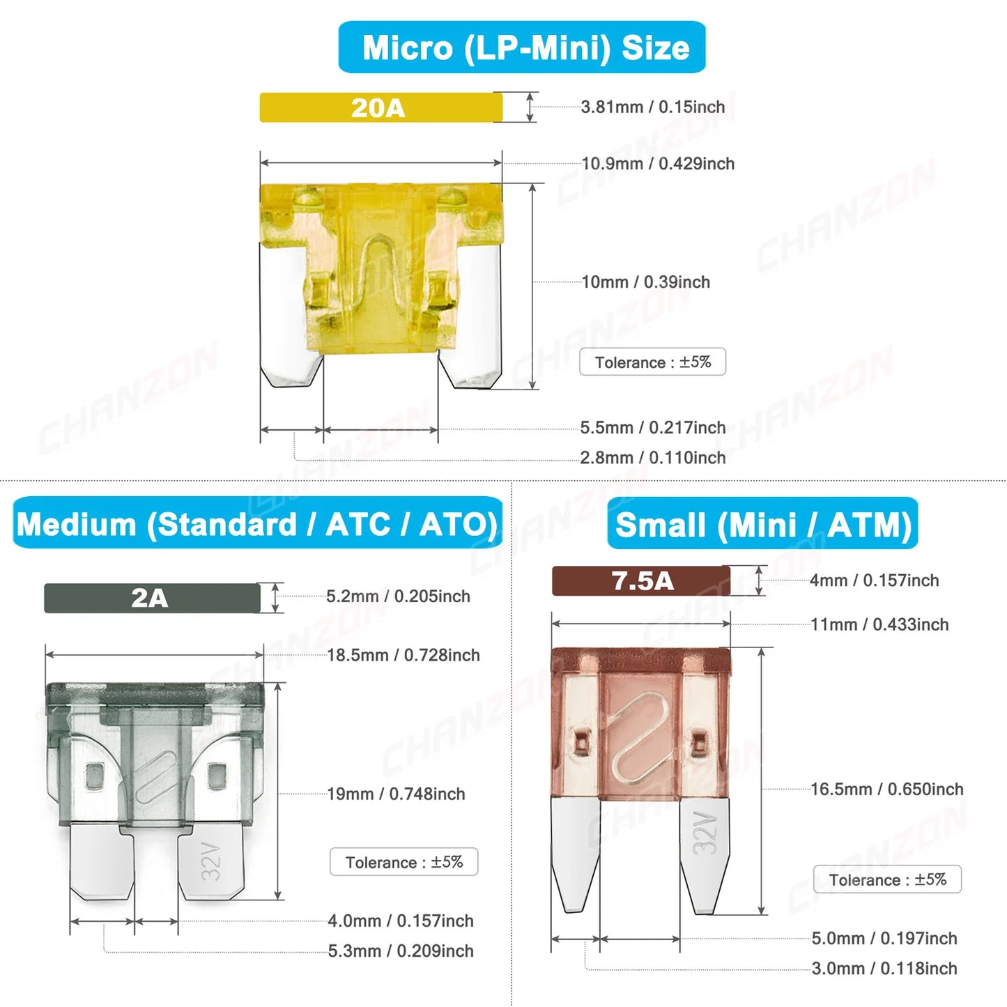 10pcs Car Fuse Auto Blade Set