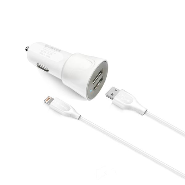 12W 2.4A Dual USB Travel Car Charger With 5FT Charging Cable