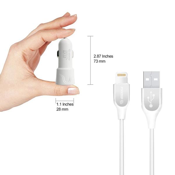 12W 2.4A Dual USB Travel Car Charger With 5FT Charging Cable
