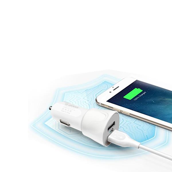 12W 2.4A Dual USB Travel Car Charger With 5FT Charging Cable