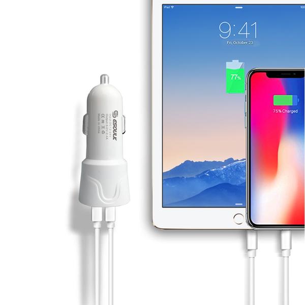12W 2.4A Dual USB Travel Car Charger With 5FT Charging Cable