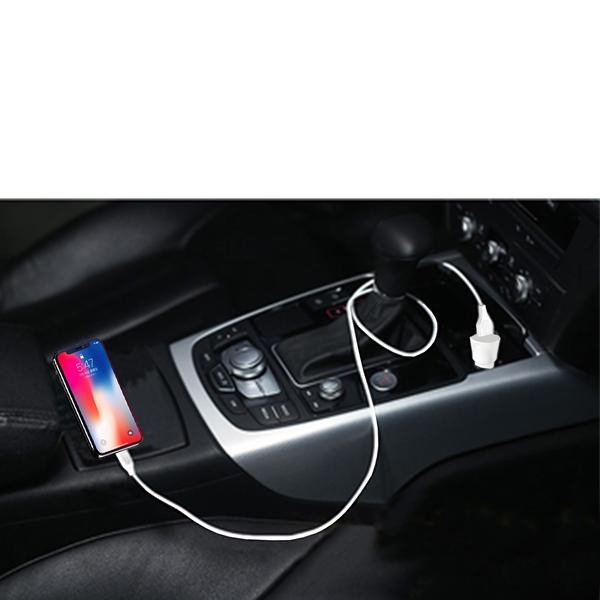 12W 2.4A Dual USB Travel Car Charger With 5FT Charging Cable