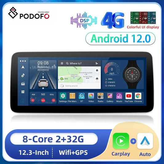 Podofo 12.3inch 8Core Android Car Radio